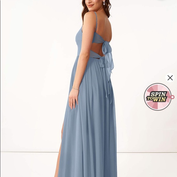 Azazie Blue Sleeveless Sweetheart Maxi Gown - Picture 4 of 8